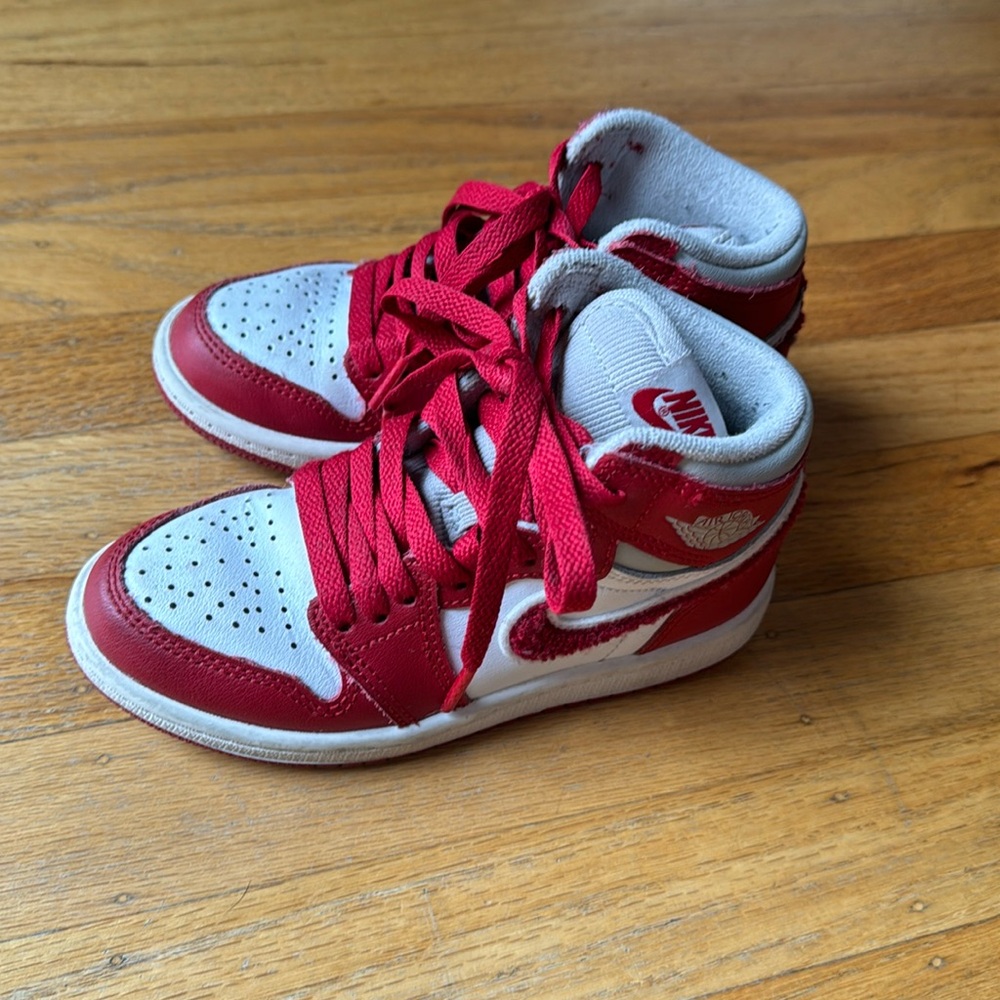 Toddler Jordan 1 with red chenille swoosh